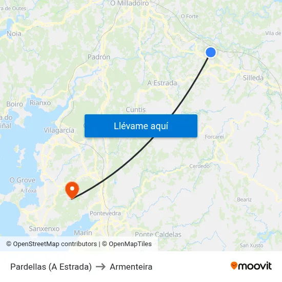 Pardellas (A Estrada) to Armenteira map
