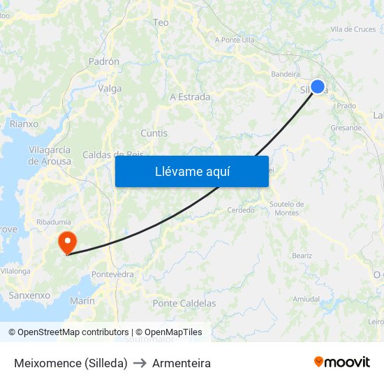 Meixomence (Silleda) to Armenteira map