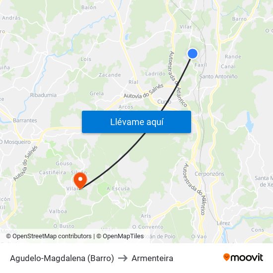 Agudelo-Magdalena (Barro) to Armenteira map