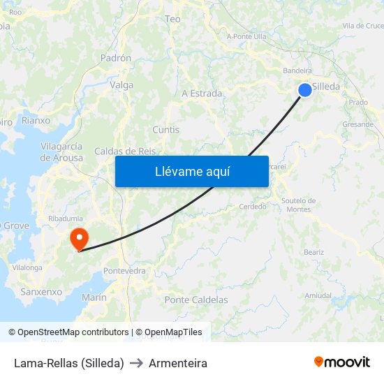 Lama-Rellas (Silleda) to Armenteira map
