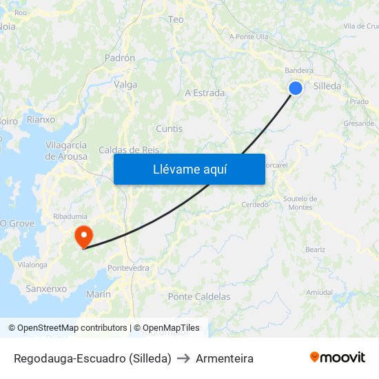 Regodauga-Escuadro (Silleda) to Armenteira map
