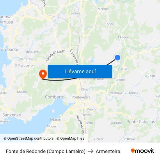 Fonte de Redonde (Campo Lameiro) to Armenteira map
