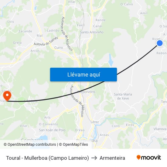 Toural - Mullerboa (Campo Lameiro) to Armenteira map