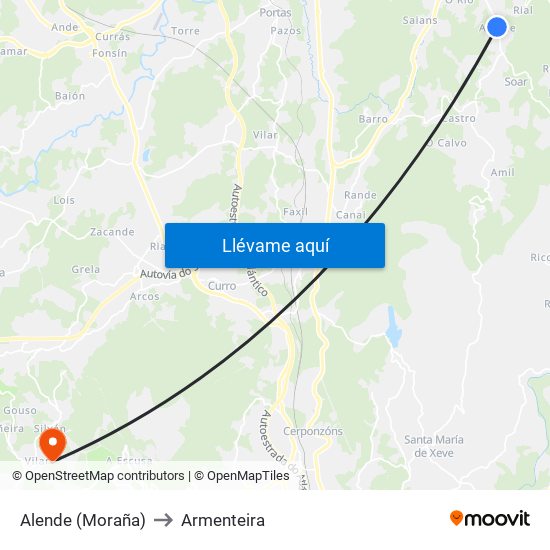 Alende (Moraña) to Armenteira map