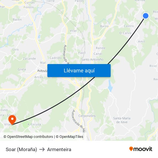 Soar (Moraña) to Armenteira map