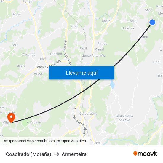 Cosoirado (Moraña) to Armenteira map