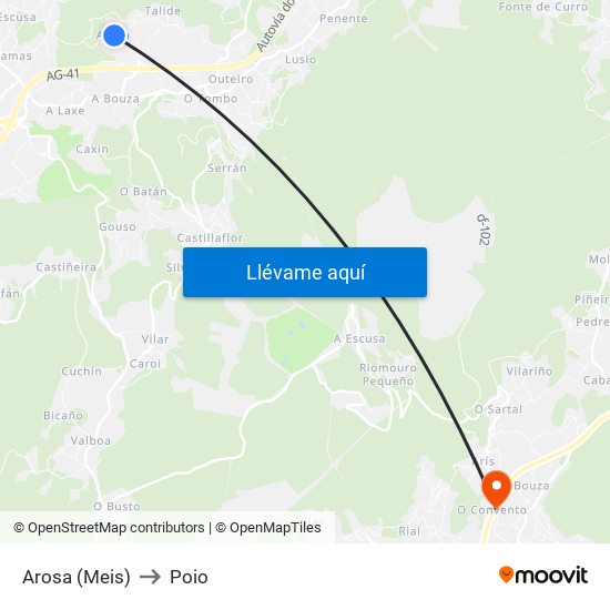 Arosa (Meis) to Poio map