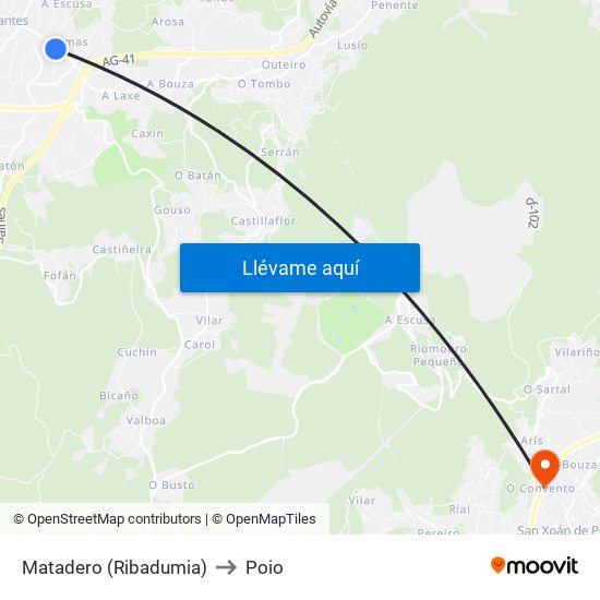 Matadero (Ribadumia) to Poio map
