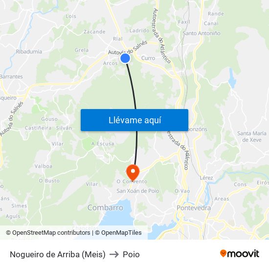 Nogueiro de Arriba (Meis) to Poio map