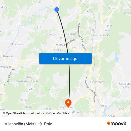 Vilanoviña (Meis) to Poio map