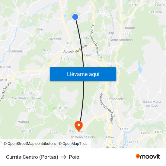 Currás-Centro (Portas) to Poio map