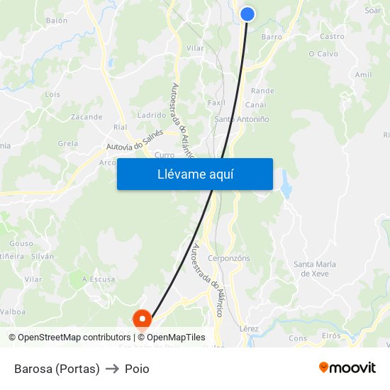 Barosa (Portas) to Poio map