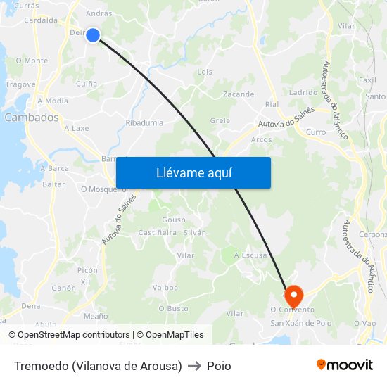 Tremoedo (Vilanova de Arousa) to Poio map