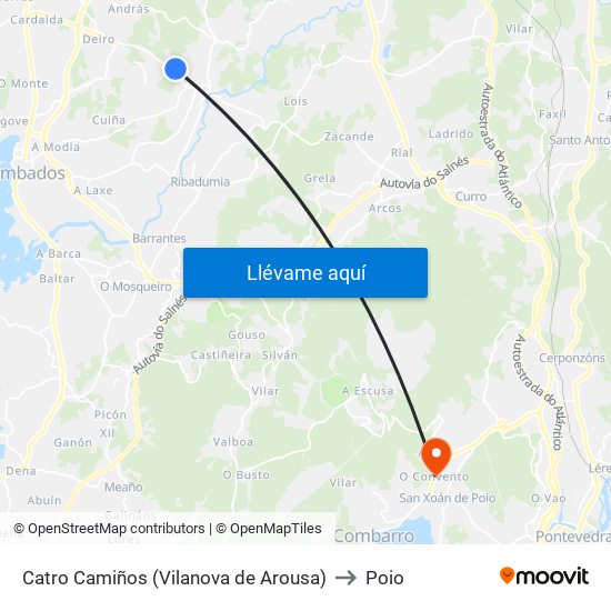 Catro Camiños (Vilanova de Arousa) to Poio map