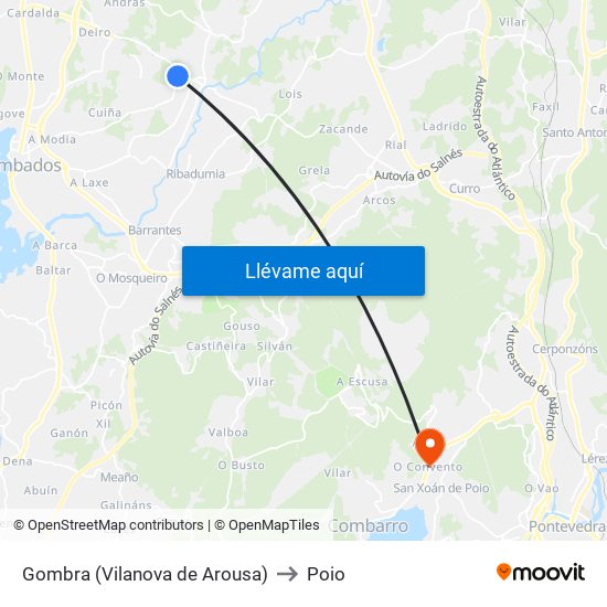 Gombra (Vilanova de Arousa) to Poio map