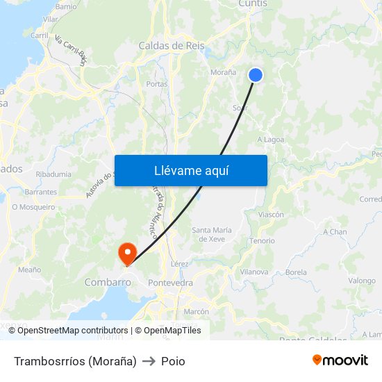 Trambosrríos (Moraña) to Poio map