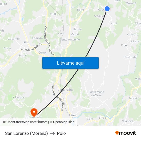 San Lorenzo (Moraña) to Poio map