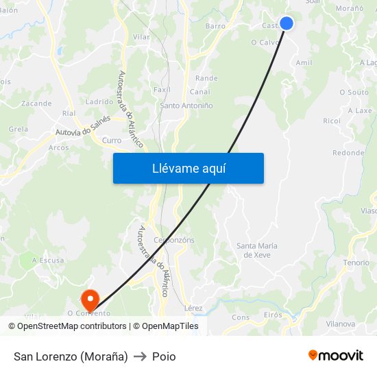 San Lorenzo (Moraña) to Poio map