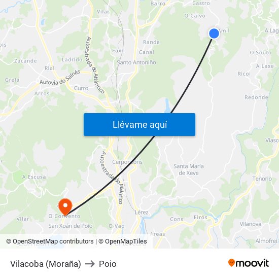 Vilacoba (Moraña) to Poio map