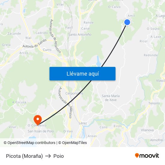 Picota (Moraña) to Poio map