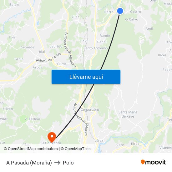 A Pasada (Moraña) to Poio map