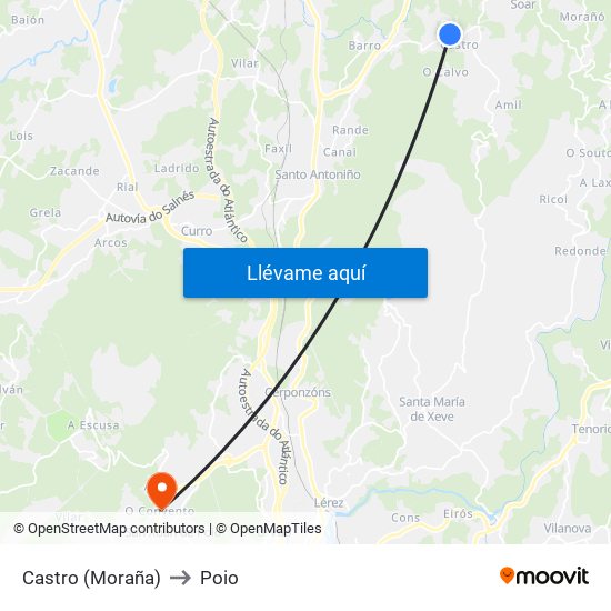 Castro (Moraña) to Poio map