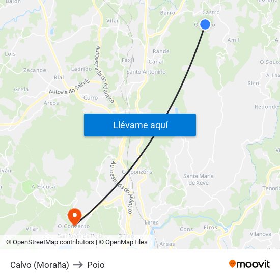 Calvo (Moraña) to Poio map