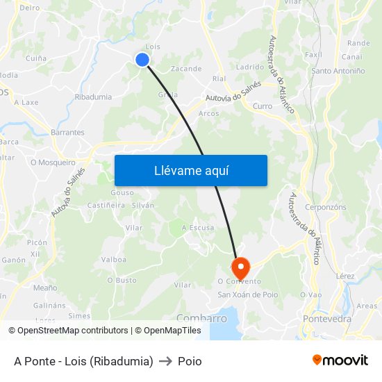 A Ponte - Lois (Ribadumia) to Poio map