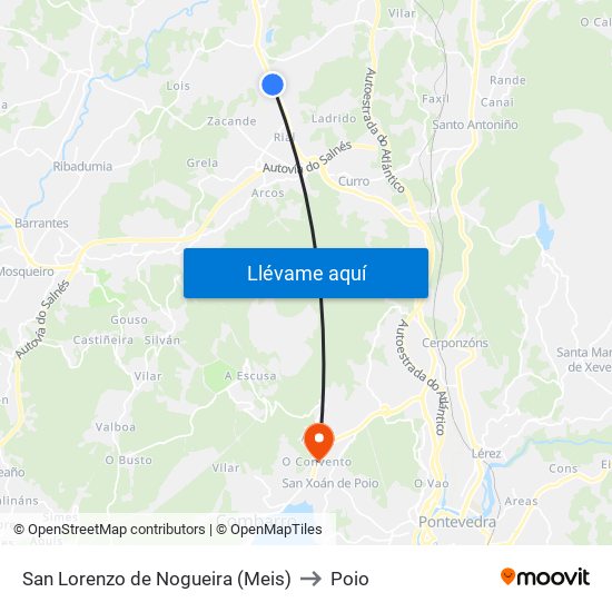 San Lorenzo de Nogueira (Meis) to Poio map