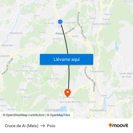 Cruce de Ai (Meis) to Poio map