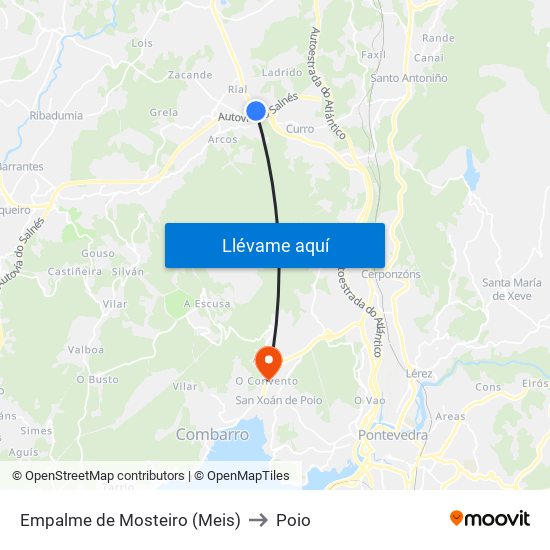 Empalme de Mosteiro (Meis) to Poio map