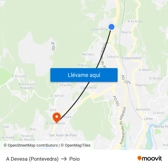 A Devesa (Pontevedra) to Poio map