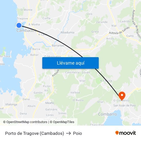 Porto de Tragove (Cambados) to Poio map