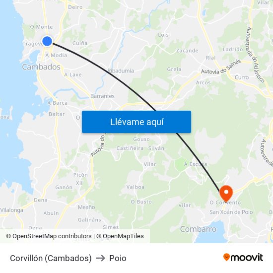 Corvillón (Cambados) to Poio map