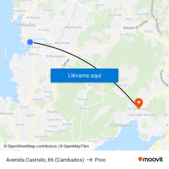Avenida Castrelo, 86 (Cambados) to Poio map