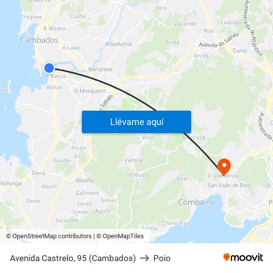 Avenida Castrelo, 95 (Cambados) to Poio map