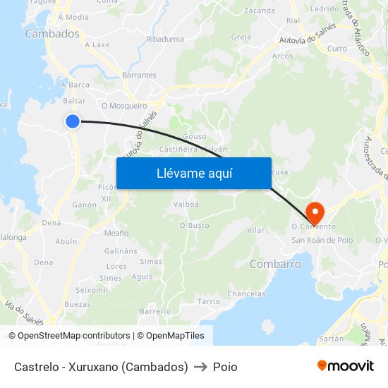 Castrelo - Xuruxano (Cambados) to Poio map