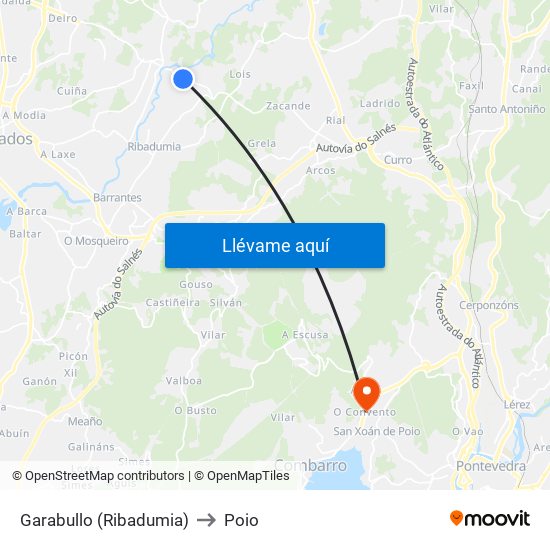 Garabullo (Ribadumia) to Poio map