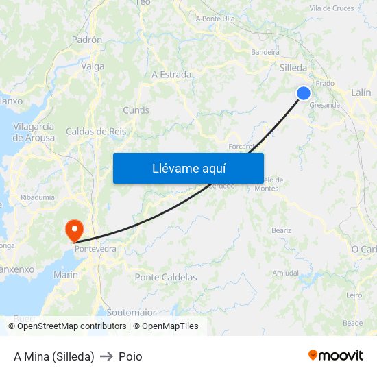 A Mina (Silleda) to Poio map