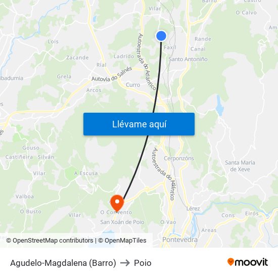 Agudelo-Magdalena (Barro) to Poio map