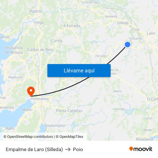 Empalme de Laro (Silleda) to Poio map