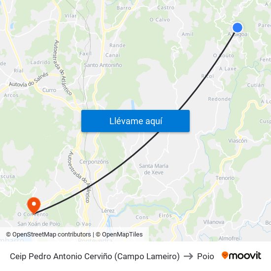 Ceip Pedro Antonio Cerviño (Campo Lameiro) to Poio map