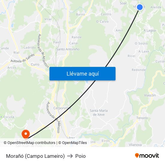 Morañó (Campo Lameiro) to Poio map