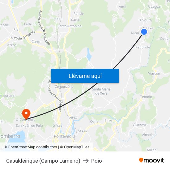 Casaldeirique (Campo Lameiro) to Poio map