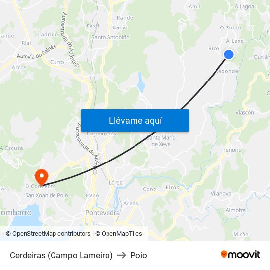 Cerdeiras (Campo Lameiro) to Poio map