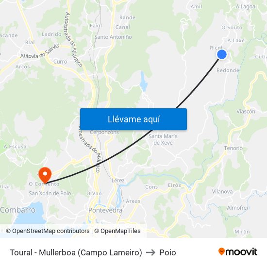 Toural - Mullerboa (Campo Lameiro) to Poio map