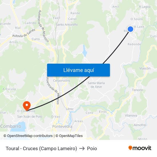 Toural - Cruces (Campo Lameiro) to Poio map