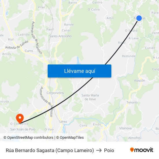 Rúa Bernardo Sagasta (Campo Lameiro) to Poio map
