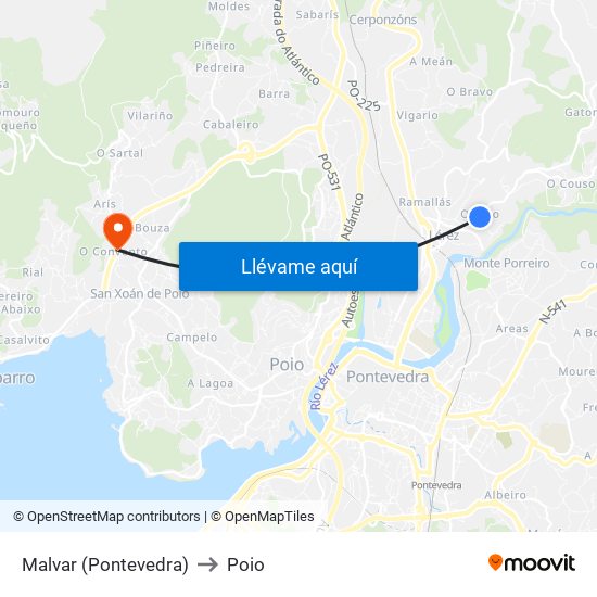 Malvar (Pontevedra) to Poio map