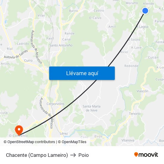 Chacente (Campo Lameiro) to Poio map